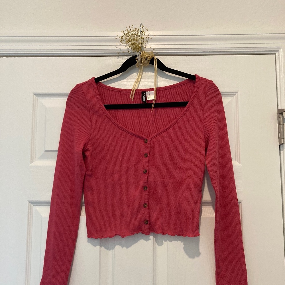 Long sleeve light weight button down too muted medium pink top